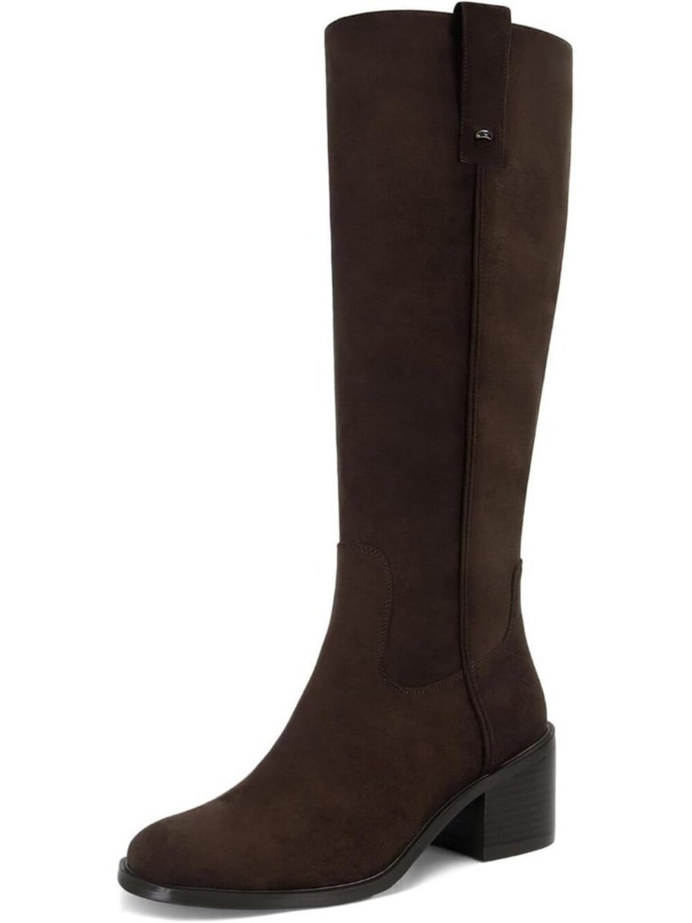 Women's Brown Suede Round Toe Comfortable Low Chunky Heel Side Zipper Tall Boots